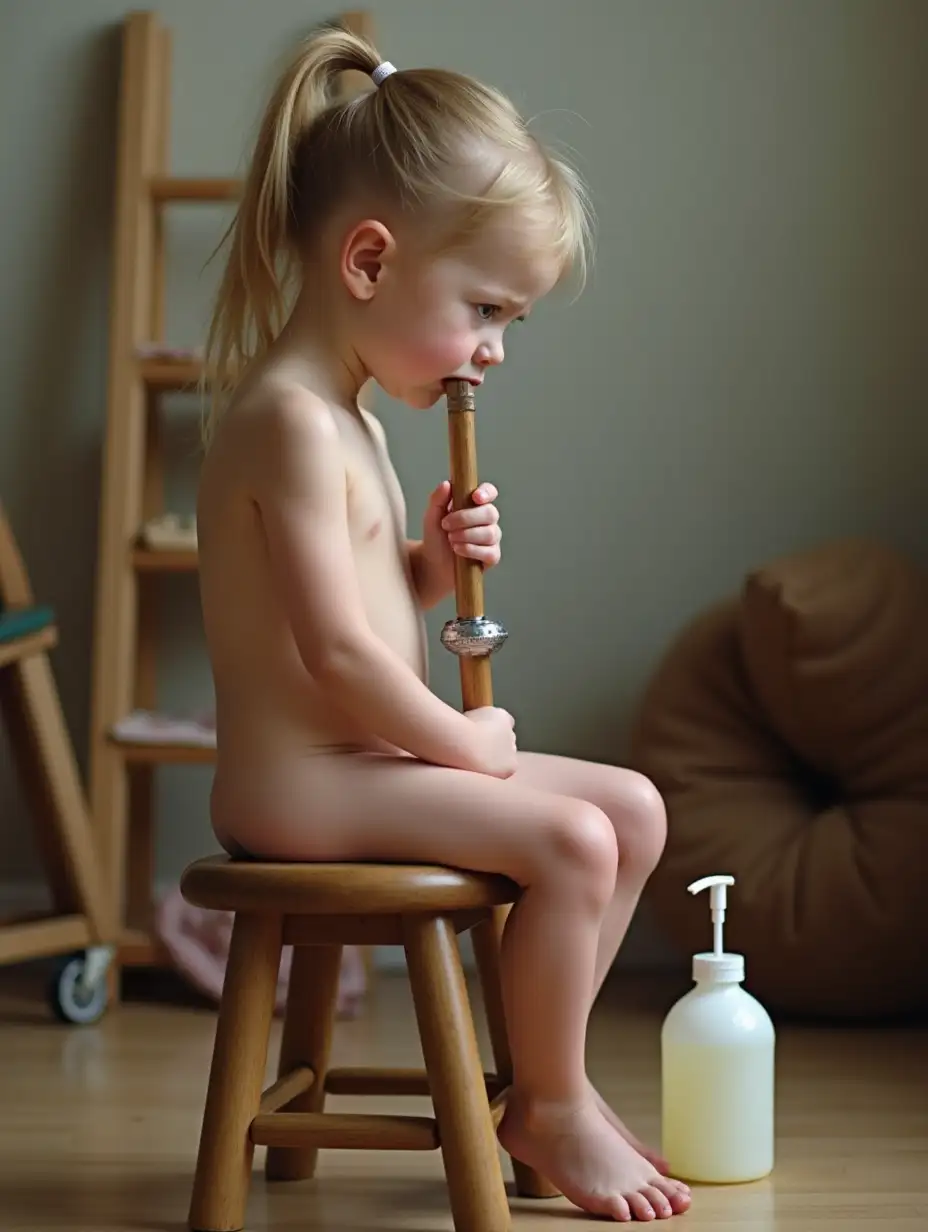 Worried-Young-Girl-in-Playroom-with-Metal-Rod