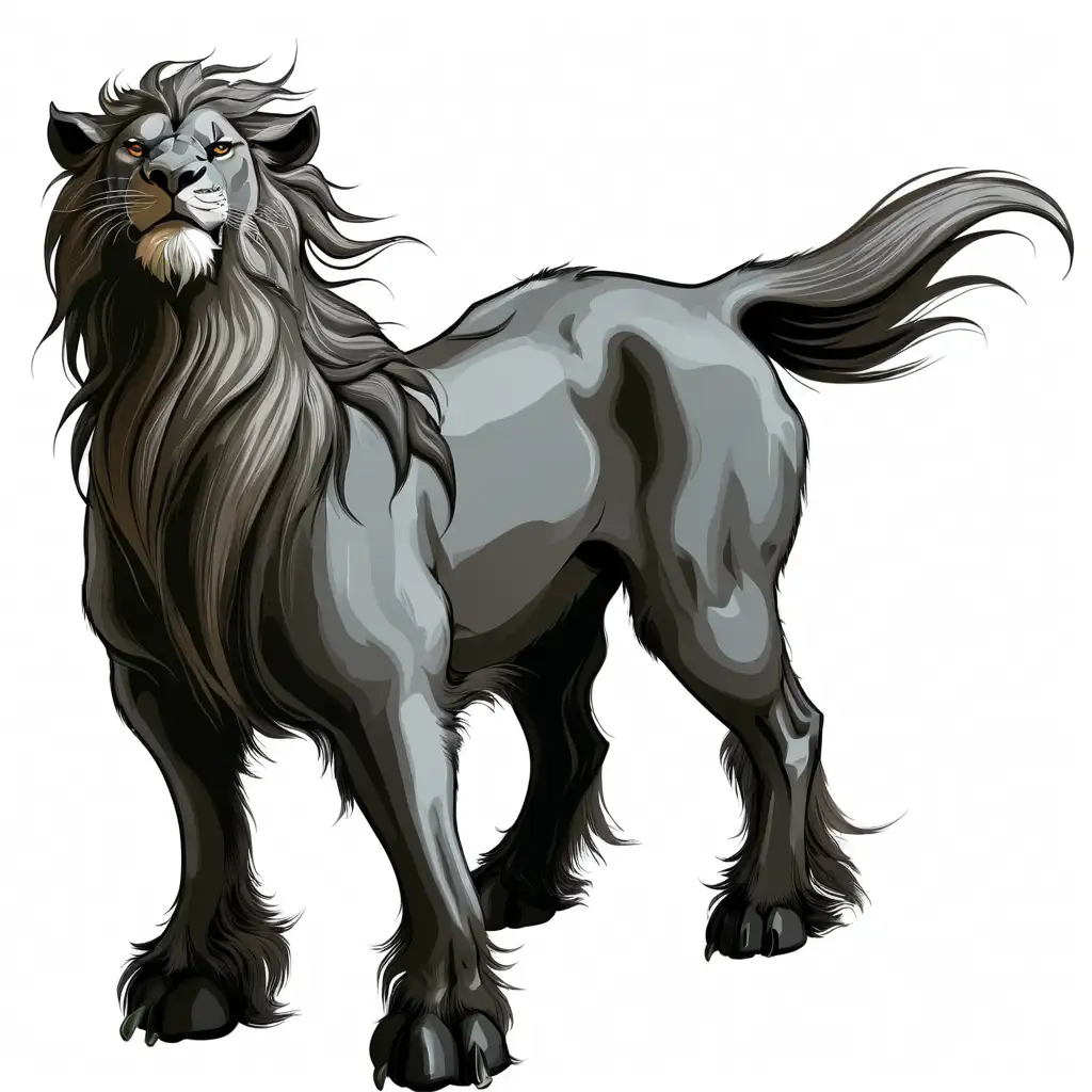 Noble HorseLion Hybrid with Grey Mane and Calm Expression