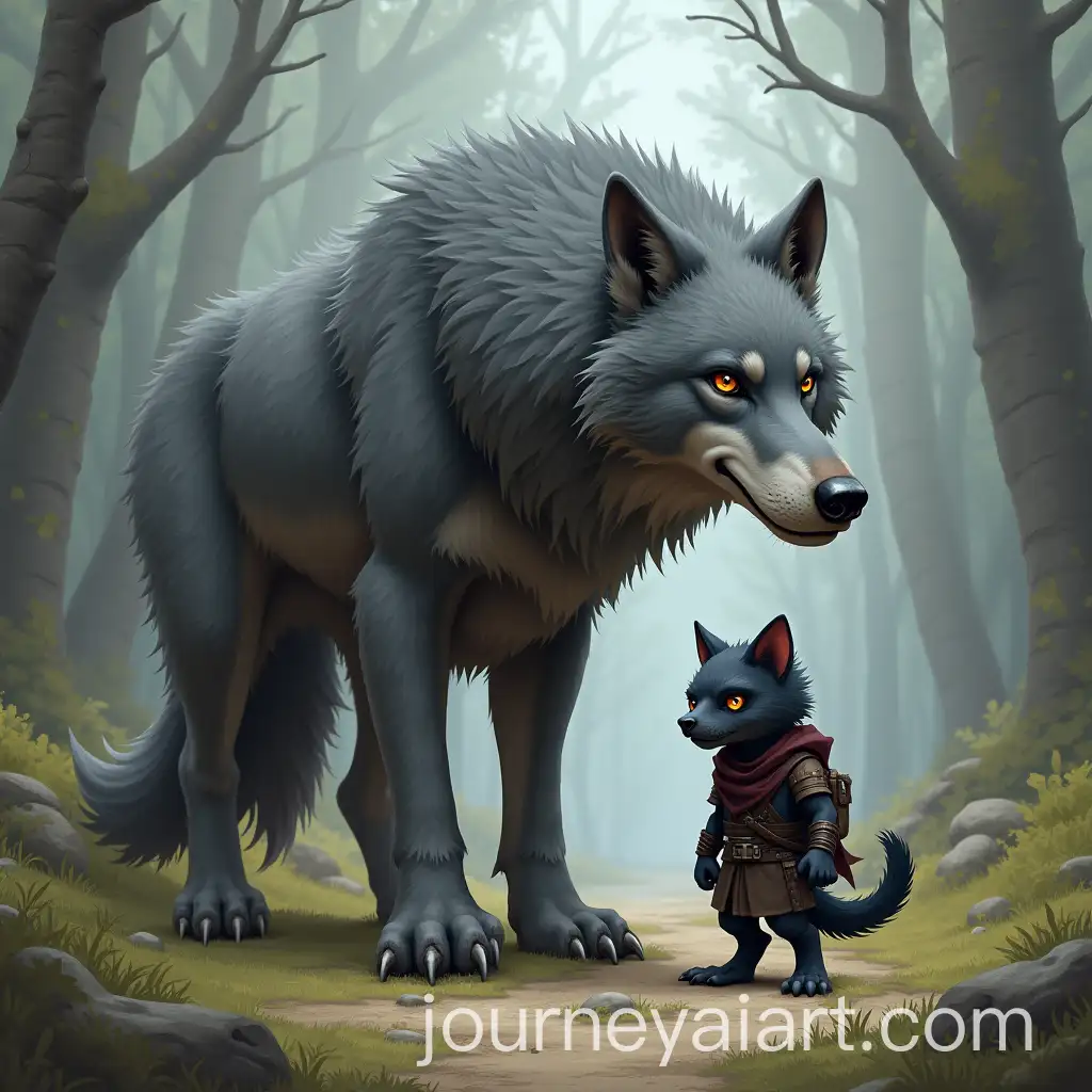 Black-Kobold-Ranger-Standing-Next-to-a-Grey-Dire-Wolf