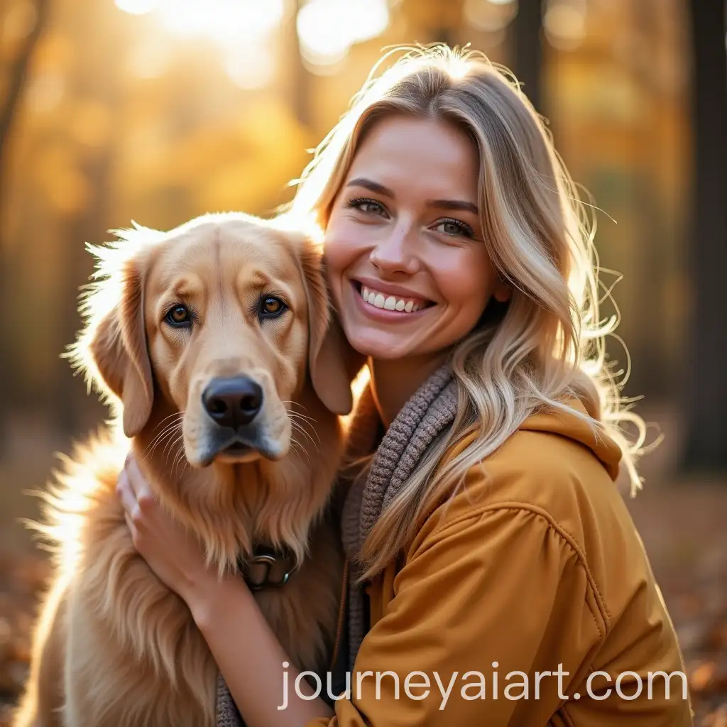 Happy-Estonian-Woman-with-Bright-Golden-Retriever-in-Outdoor-Setting