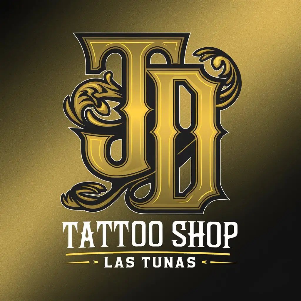 LOGO Design for Tattoo Shop Las Tunas Bright Gold Intertwined Letters j and d with Clear Background