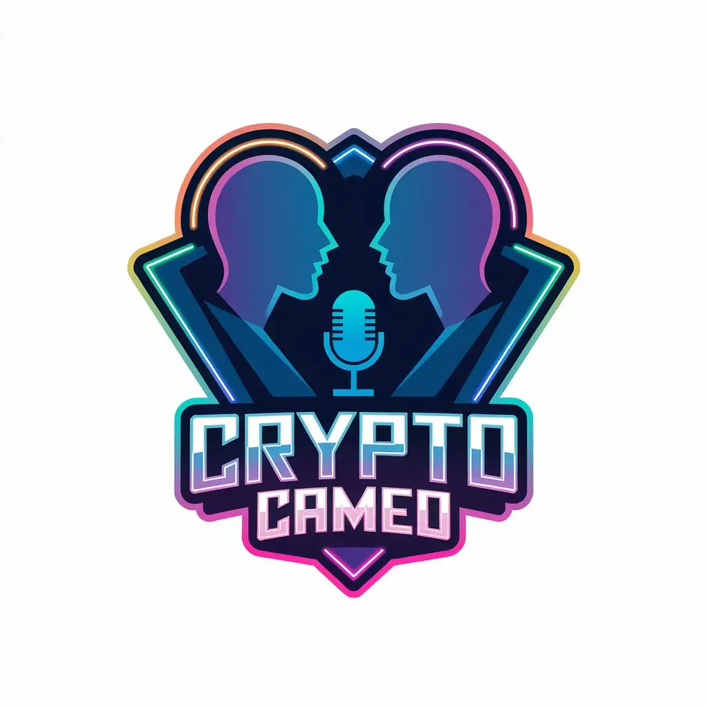 LOGO Design for Crypto Cameo Neon RGB Shadow Silhouettes with Microphone Theme for Entertainment Industry