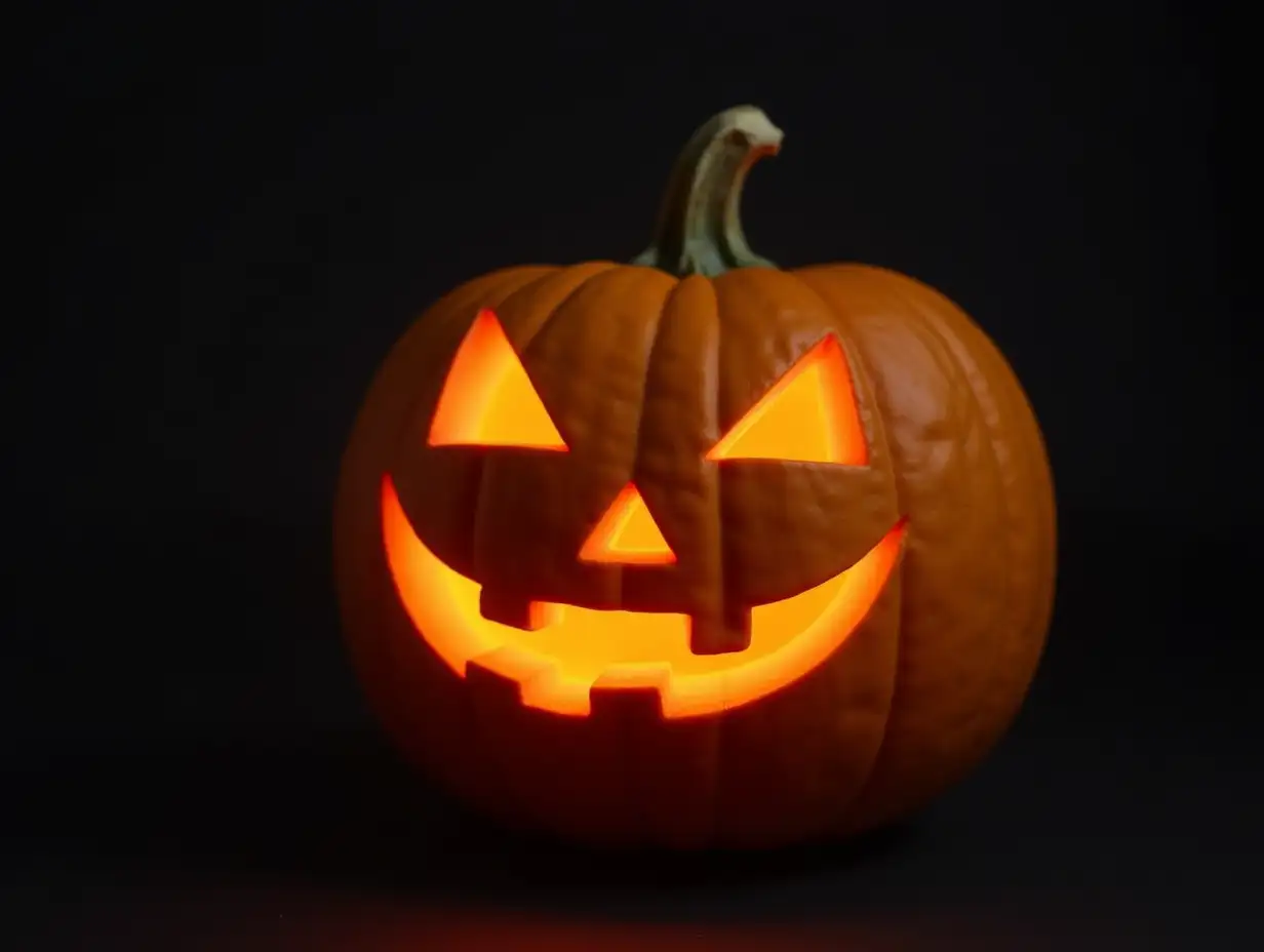 Spooky-Halloween-Pumpkin-Closeup-on-Dark-Background