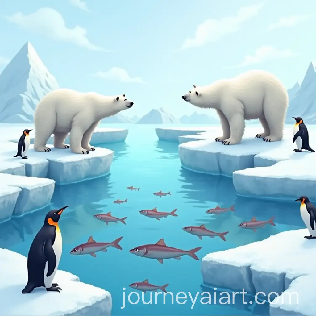 Polar-Bears-and-Penguins-Observing-Fish-in-a-Frozen-Snowy-Landscape