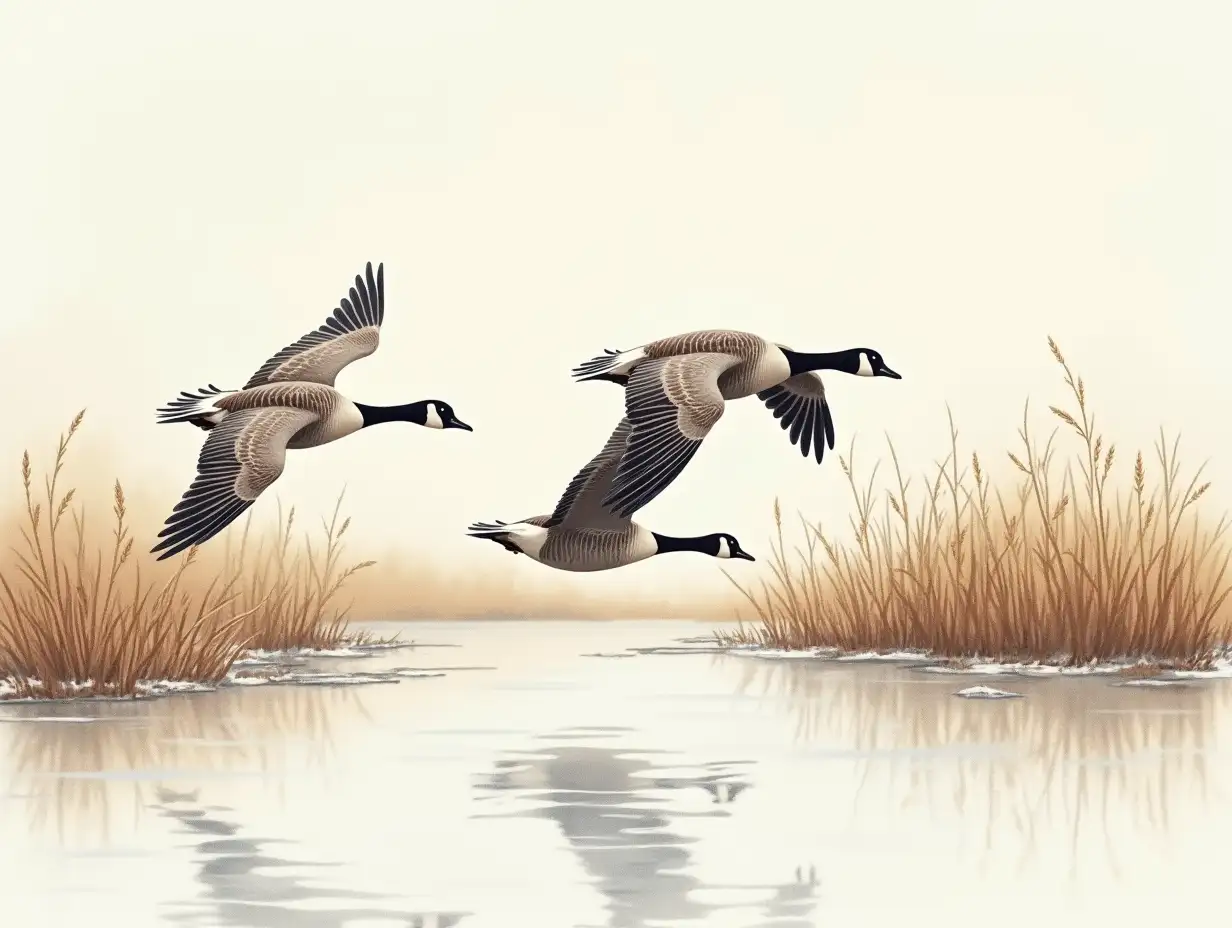 Snow Geese Gliding Through Marshes in Fall Terry Redlin Style