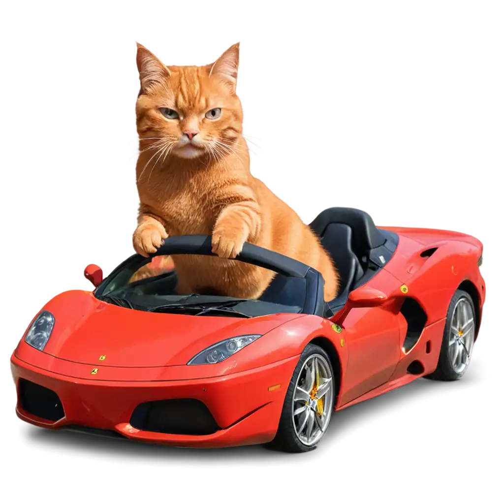Realistic-Orange-Fat-Cat-Riding-Ferrari-with-Thumbs-Up-PNG-Image-for-HighQuality-Use