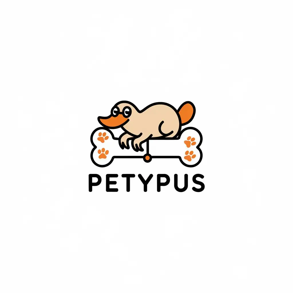 LOGO Design for Petypus Minimalist Japanese Style with Platypus and Dog Bone Theme