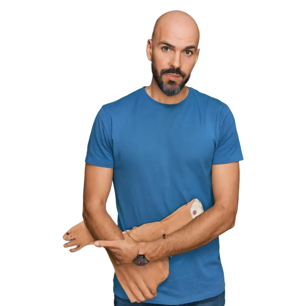 Realistic-Man-with-Beard-and-Bald-Head-in-Blue-Tshirt-PNG-Image-for-Versatile-Use