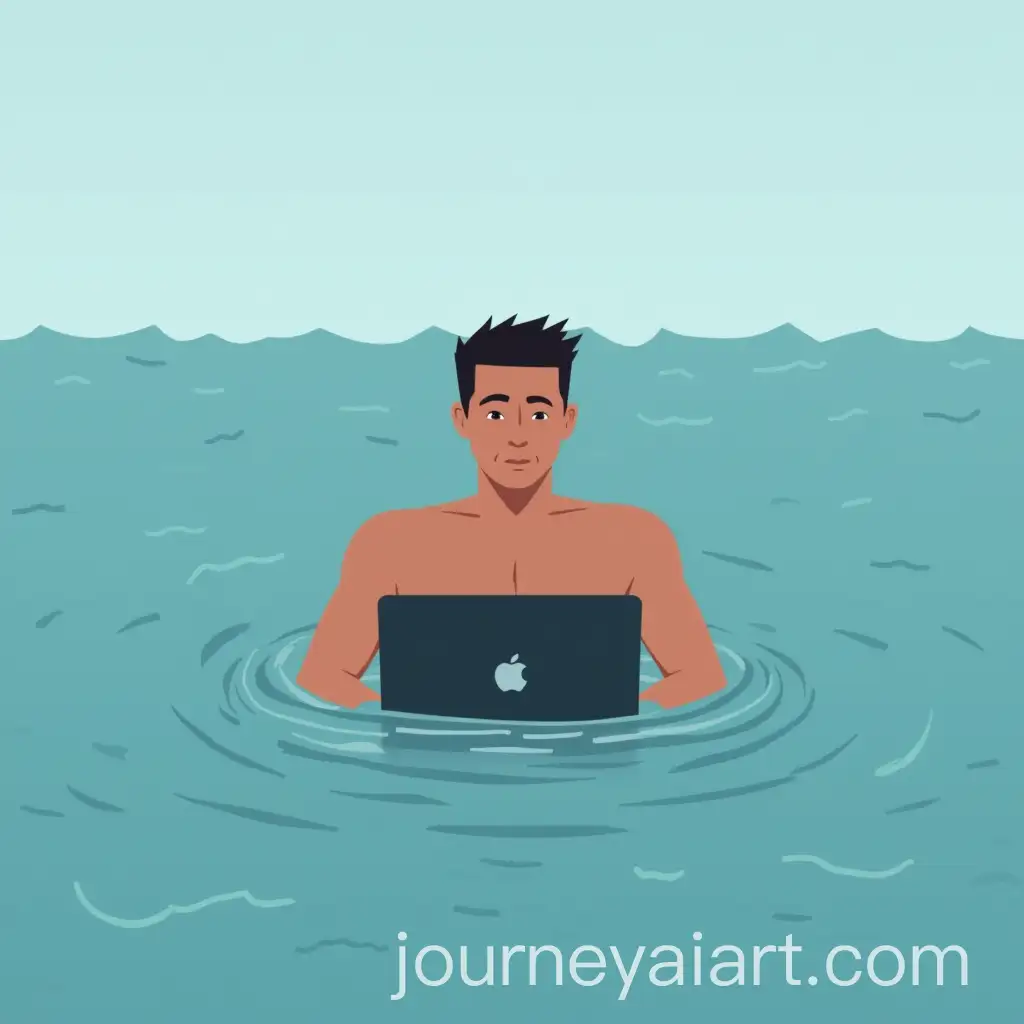 Man-Swimming-in-the-Sea-with-Laptop