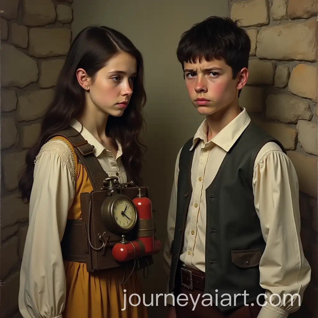 19th-Century-Peasant-Couple-with-Dynamite-Vest-in-Dramatic-Oil-Painting