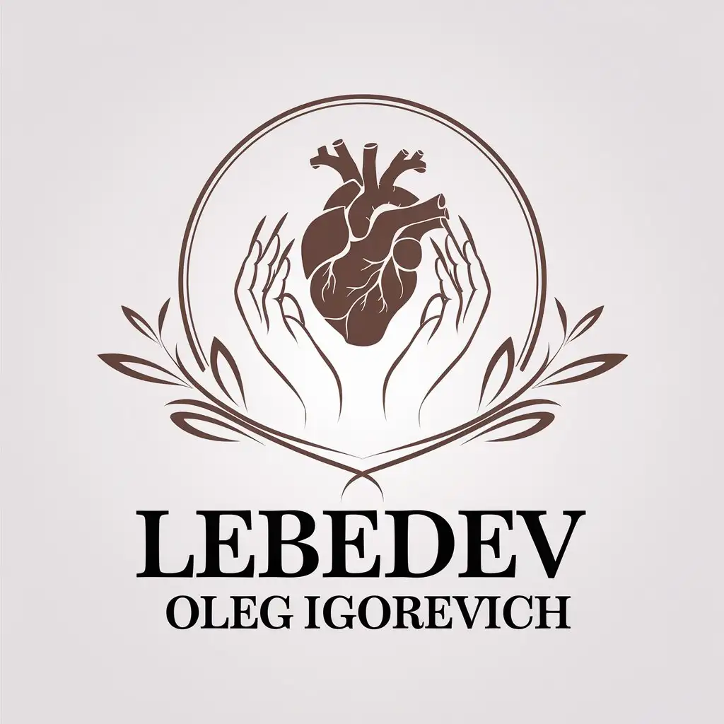 a vector logo design,with the text "Lebedev Oleg Igorevich", main symbol:Hands,Minimalistic,be used in Beauty Spa industry,clear background