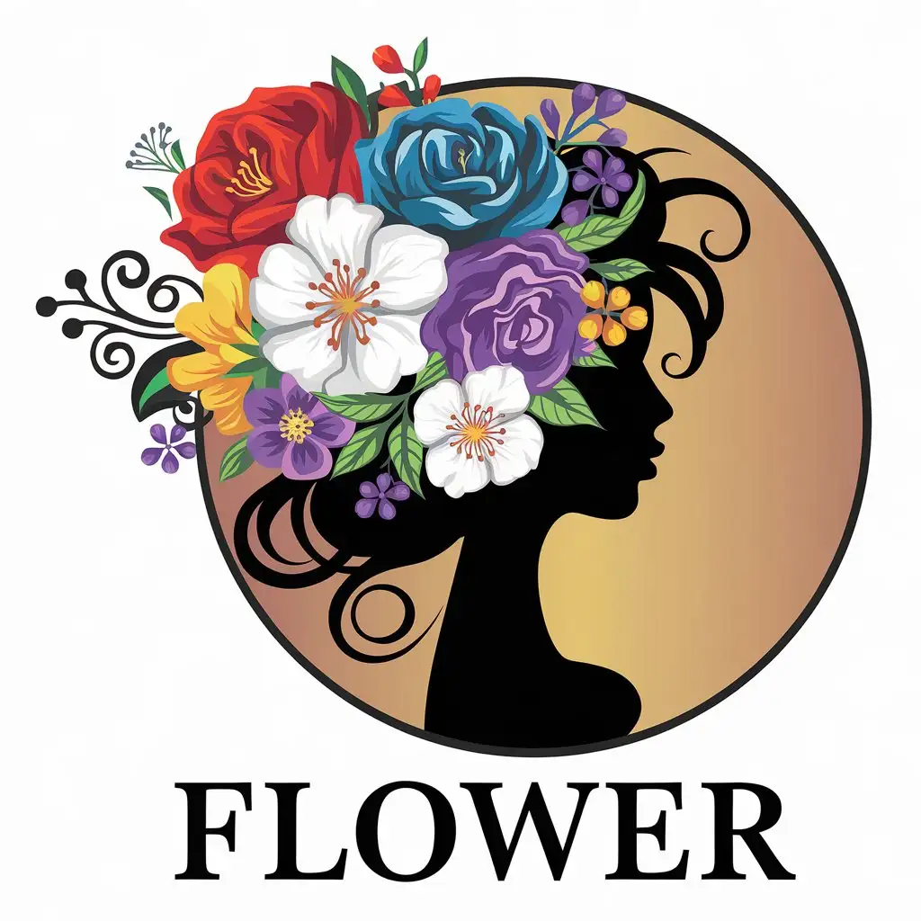 LOGO Design for Pre Drawn Canvas Painting Kit for Adults Black Silhouette with Colorful Flower Accents