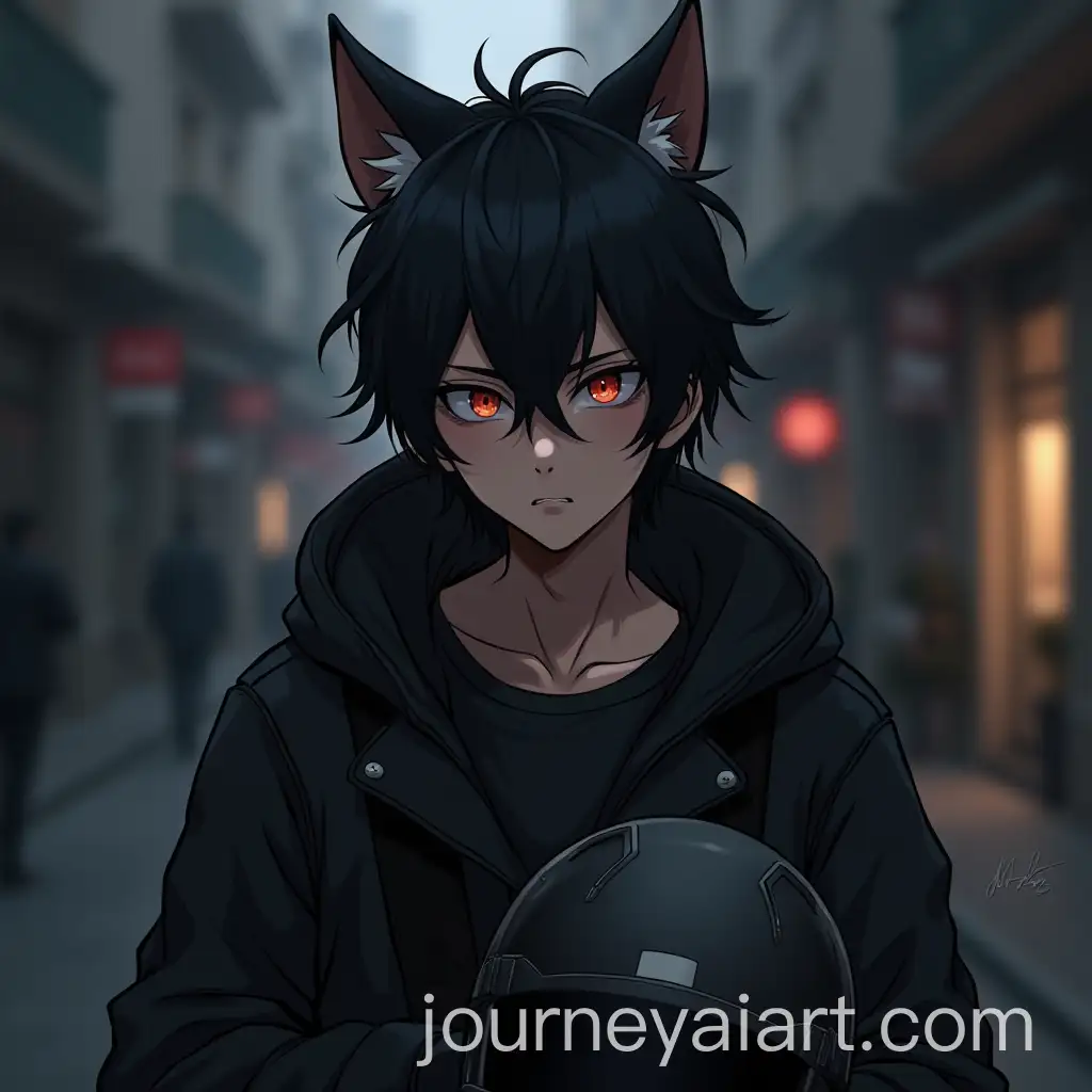 DemiHuman-Biker-Portrait-with-Cat-Ears-and-Dark-Ambience