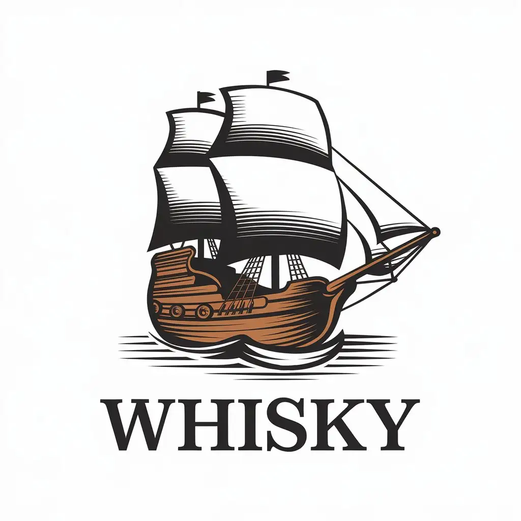 LOGO Design for Whisky Portuguese Caravel Sailing Ship with Moderate Style and Clear Background