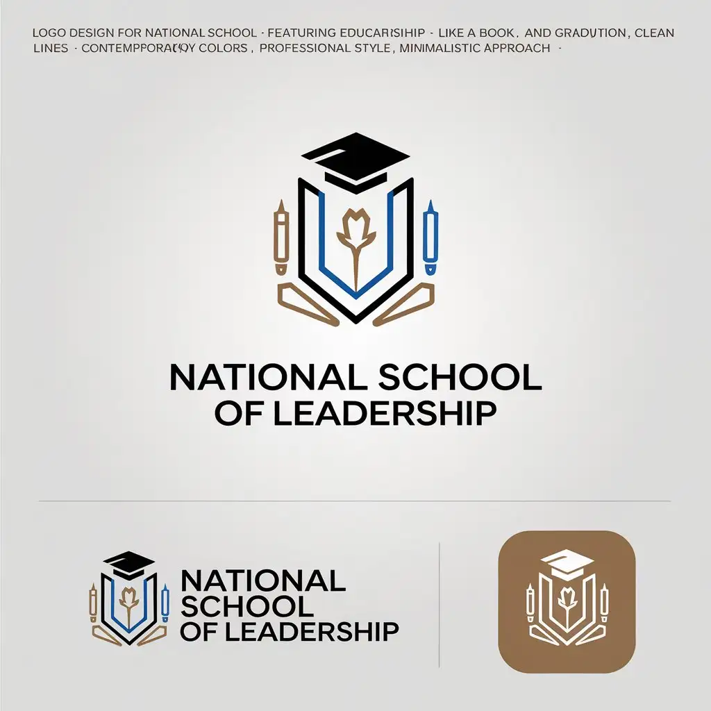 LOGO Design for National School of Leadership Book Pen and Graduation Cap with Clean Lines and Minimalistic Approach