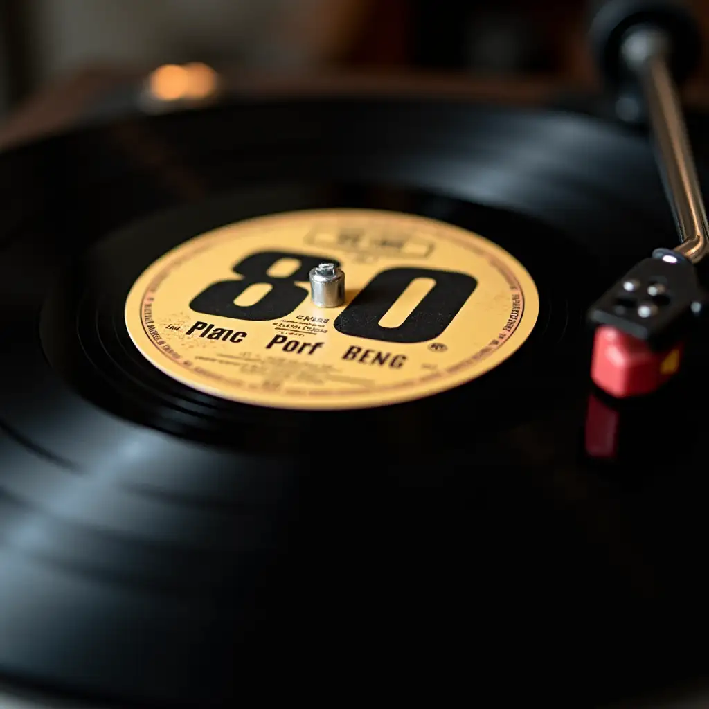 vinyl of 80s printed on its label playing on the player