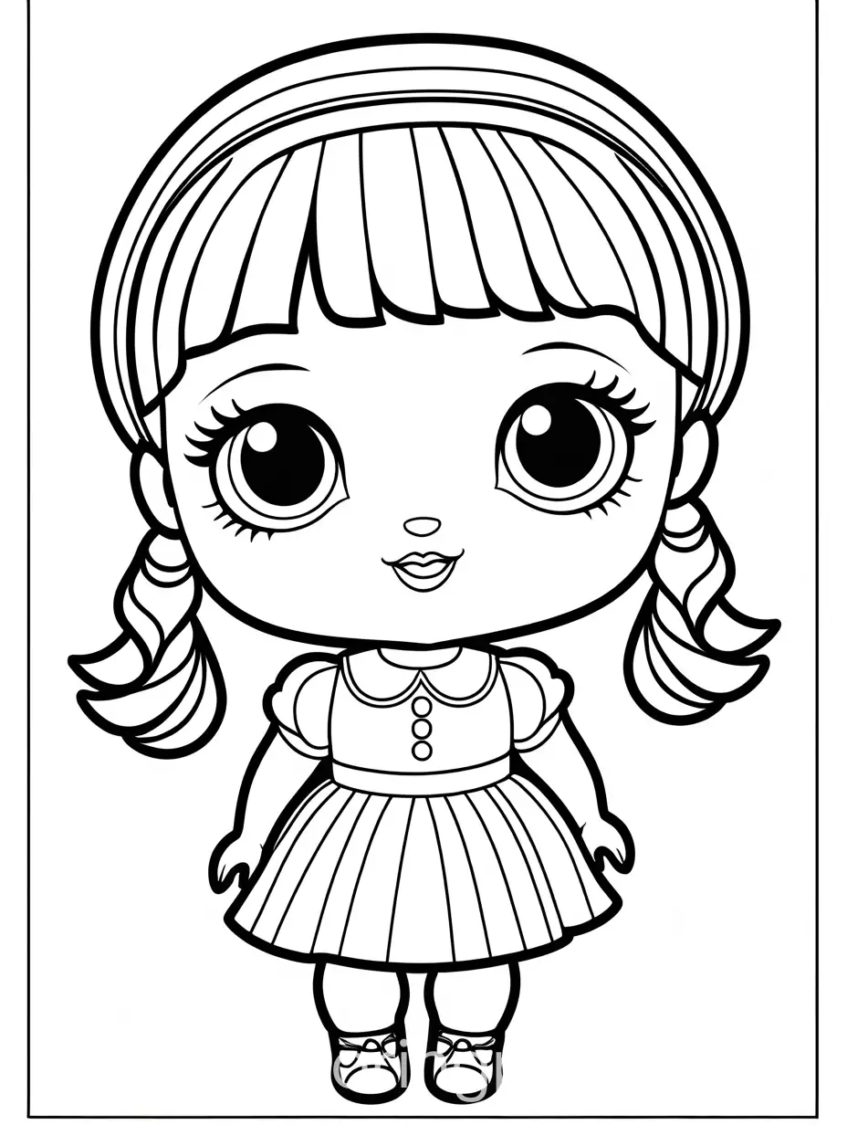 Coloring-Page-of-LOL-Doll-with-Simple-Outlines-on-White-Background