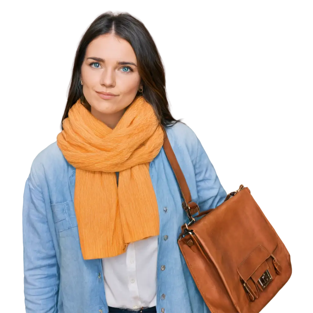 PNG-Image-of-Woman-Wearing-Yellow-Scarf-Black-Leather-Bag-and-Dark-Brown-Hair-for-Fashion-Style-Applications