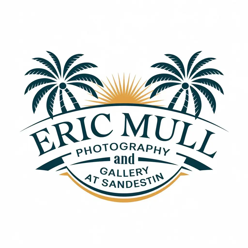 LOGO Design for Eric Mull Photography and Gallery at Sandestin Palm Trees with Clear Background and Elegant Typography