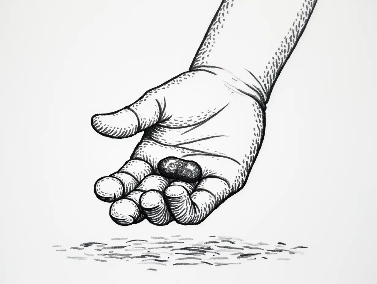 Black-and-White-Graphic-of-Childs-Hand-Holding-a-Pebble