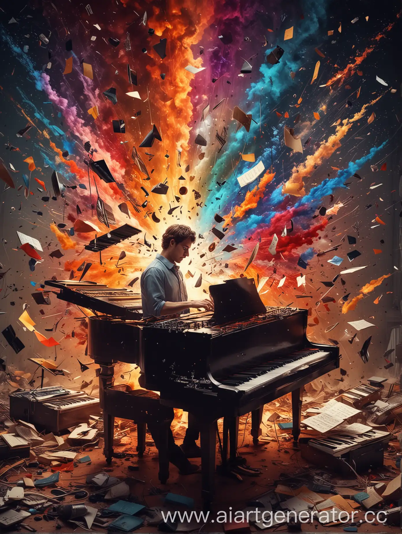 Pianist-Surrounded-by-Explosive-Fusion-of-Classical-and-Electronic-Music