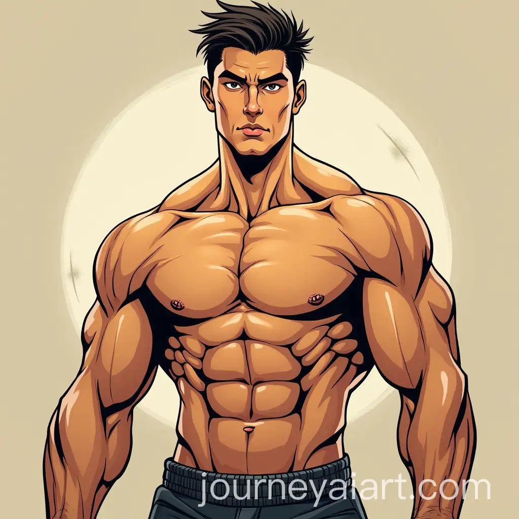 Muscular-Man-in-Asian-Comic-Style-with-Shirtless-Look