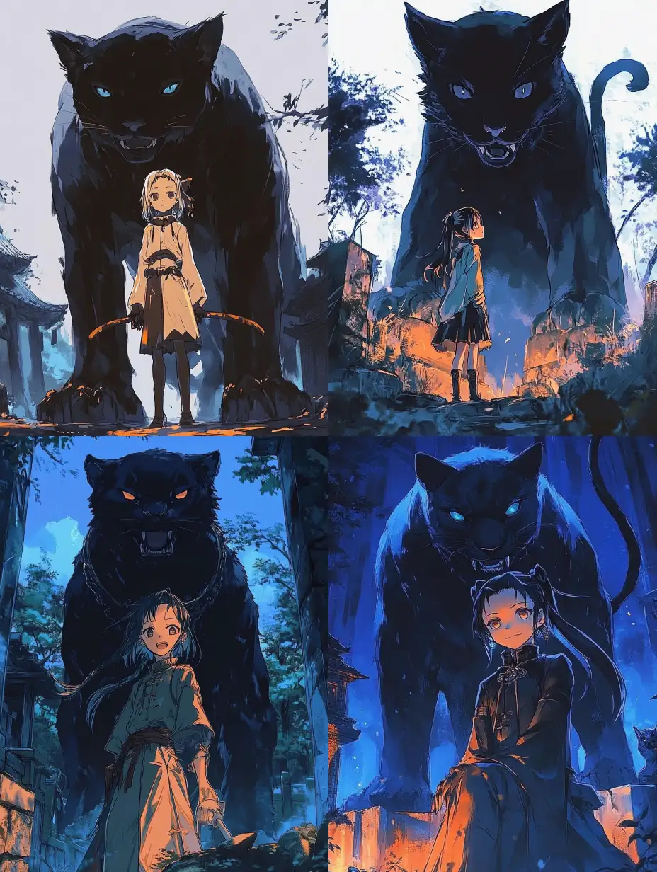 Gothic-Anime-Character-Standing-with-Giant-Black-Panther