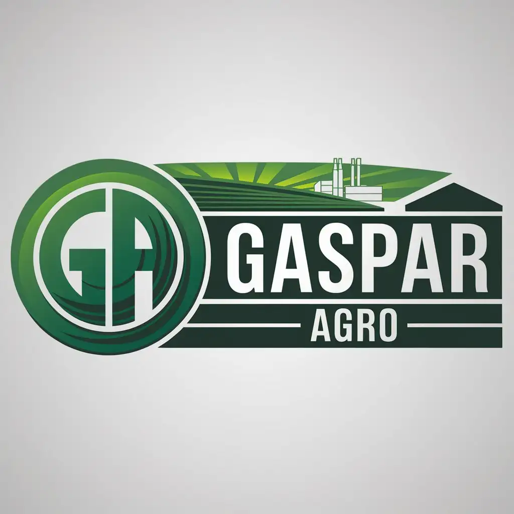 LOGO Design for Gaspar Agro Green Gradient Circle with GA and Factory Elements