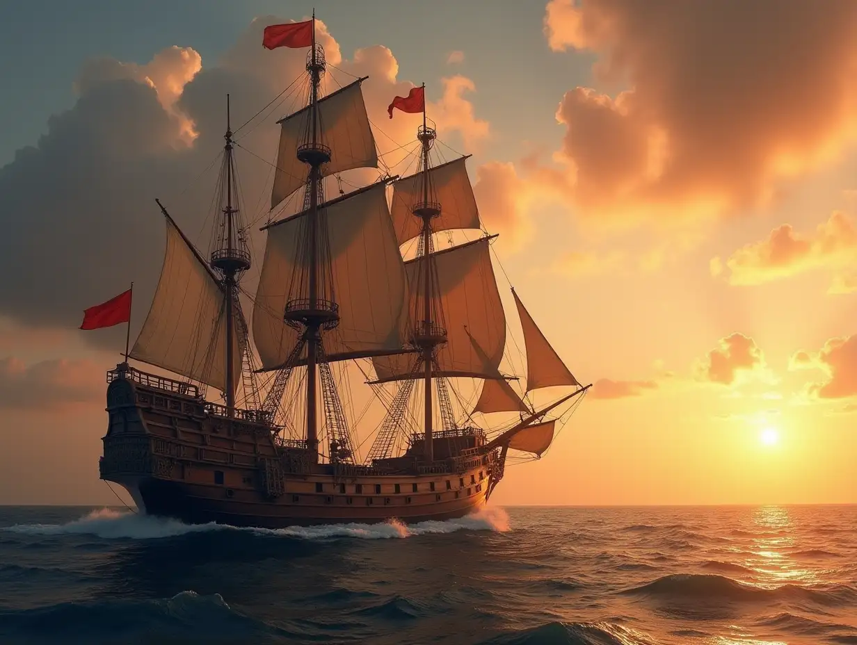 Majestic-Caravel-Sailing-Across-the-Atlantic-Ocean-at-Dawn-1500