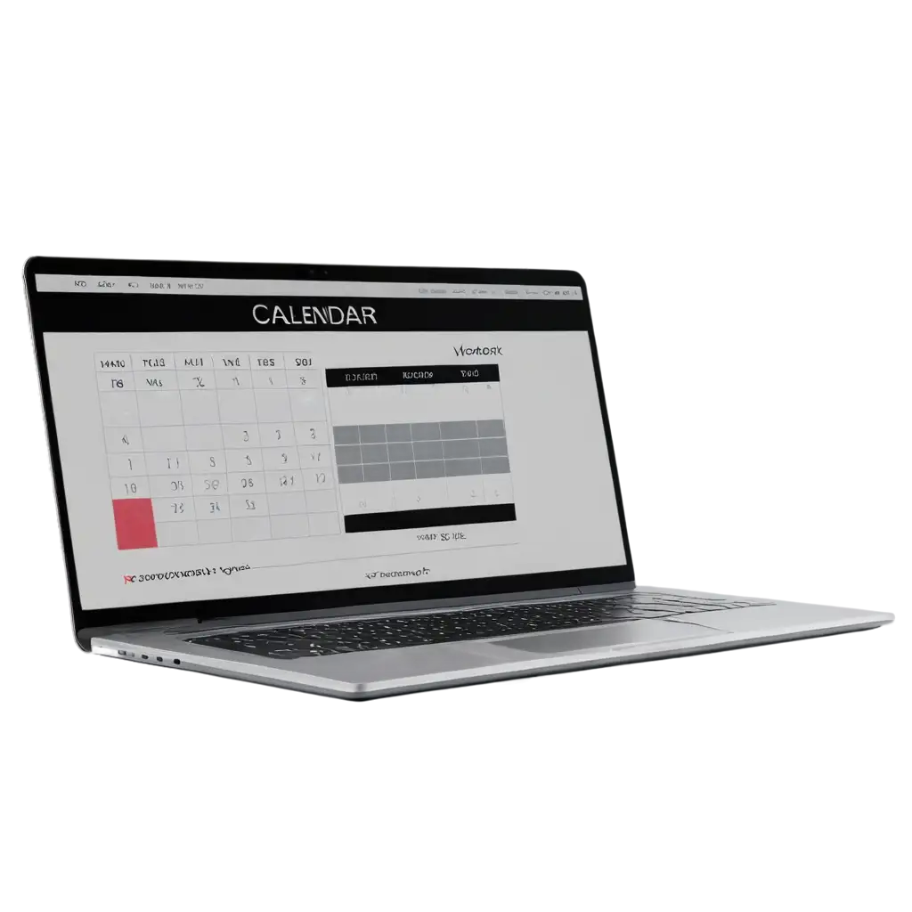 laptop floating with the screen showing a digital calendar