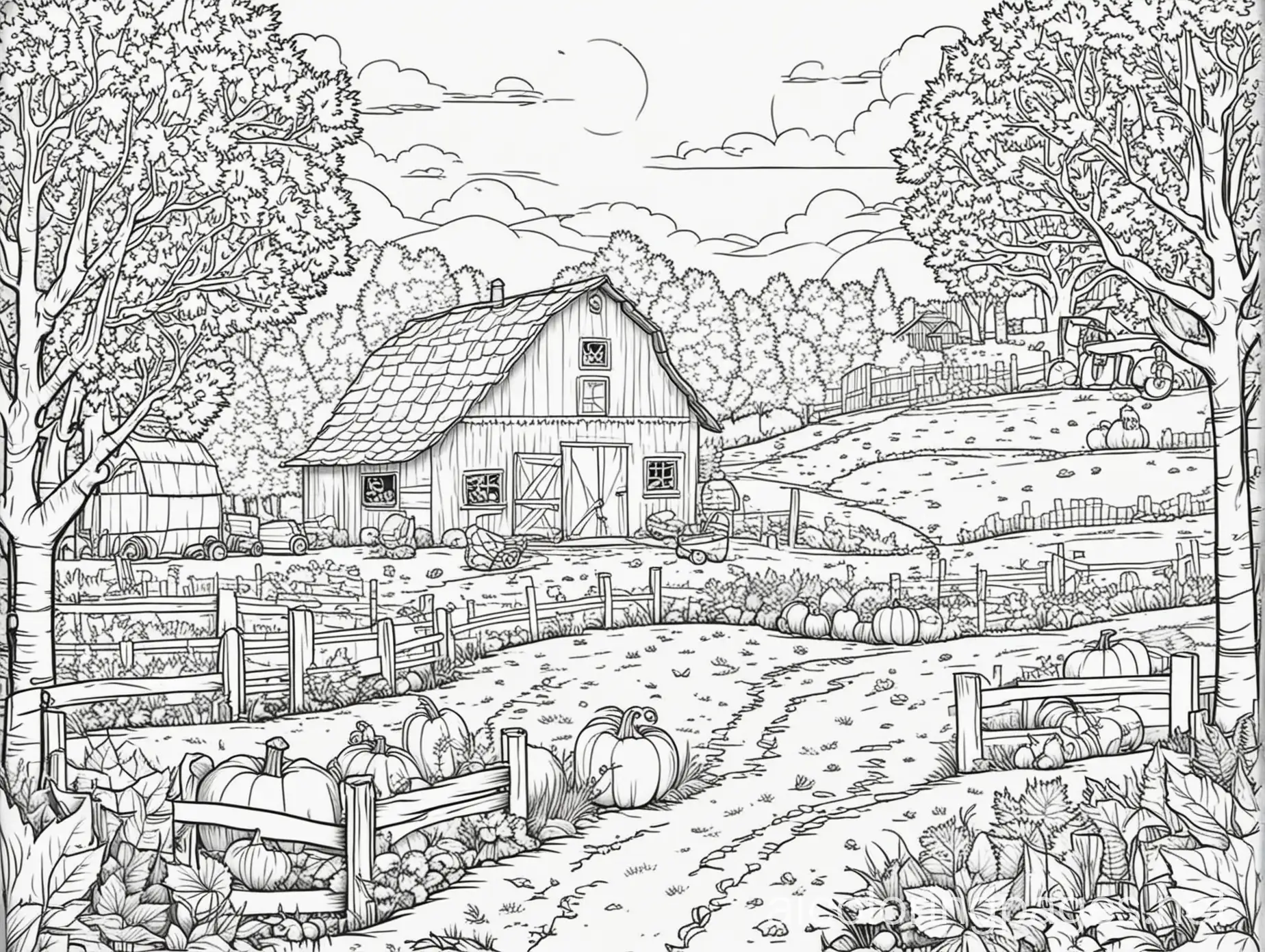 Autumn-Farm-Coloring-Page-with-Simplicity-and-Ample-White-Space