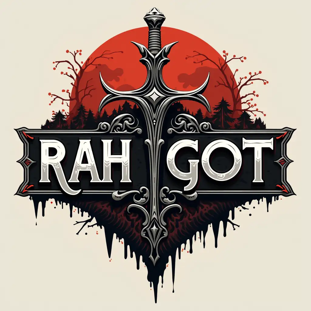 logo for a YouTube channel about RPG games. The name of the channel is RahGot, on the logo the writing must be Rah and below Got, with a background image