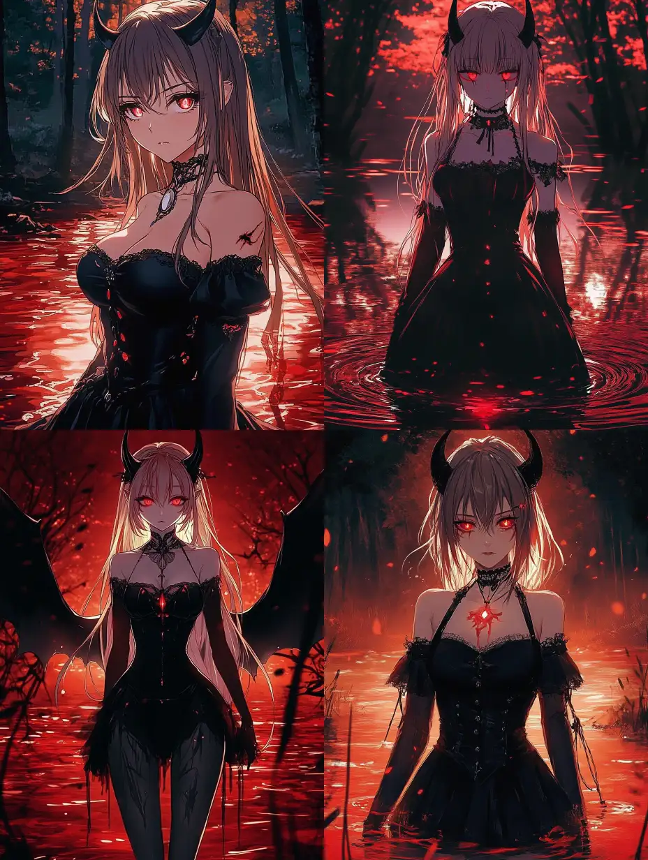 Vampire-Female-Character-Standing-in-Red-Water-Lake-in-1990-Anime-Style