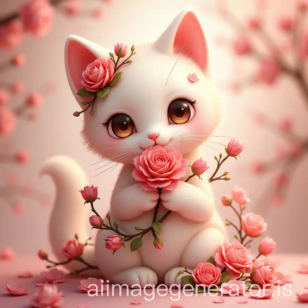 Flower-God-Cat-with-Rose-Vines-and-Blooming-Tail-in-Dreamy-Spring-Field