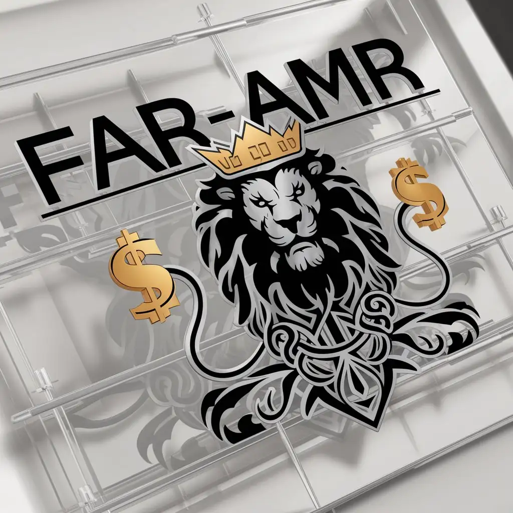 a logo design,with the text "FAR-AMR", main symbol:Lion dollars,complex,be used in Finance industry,clear background