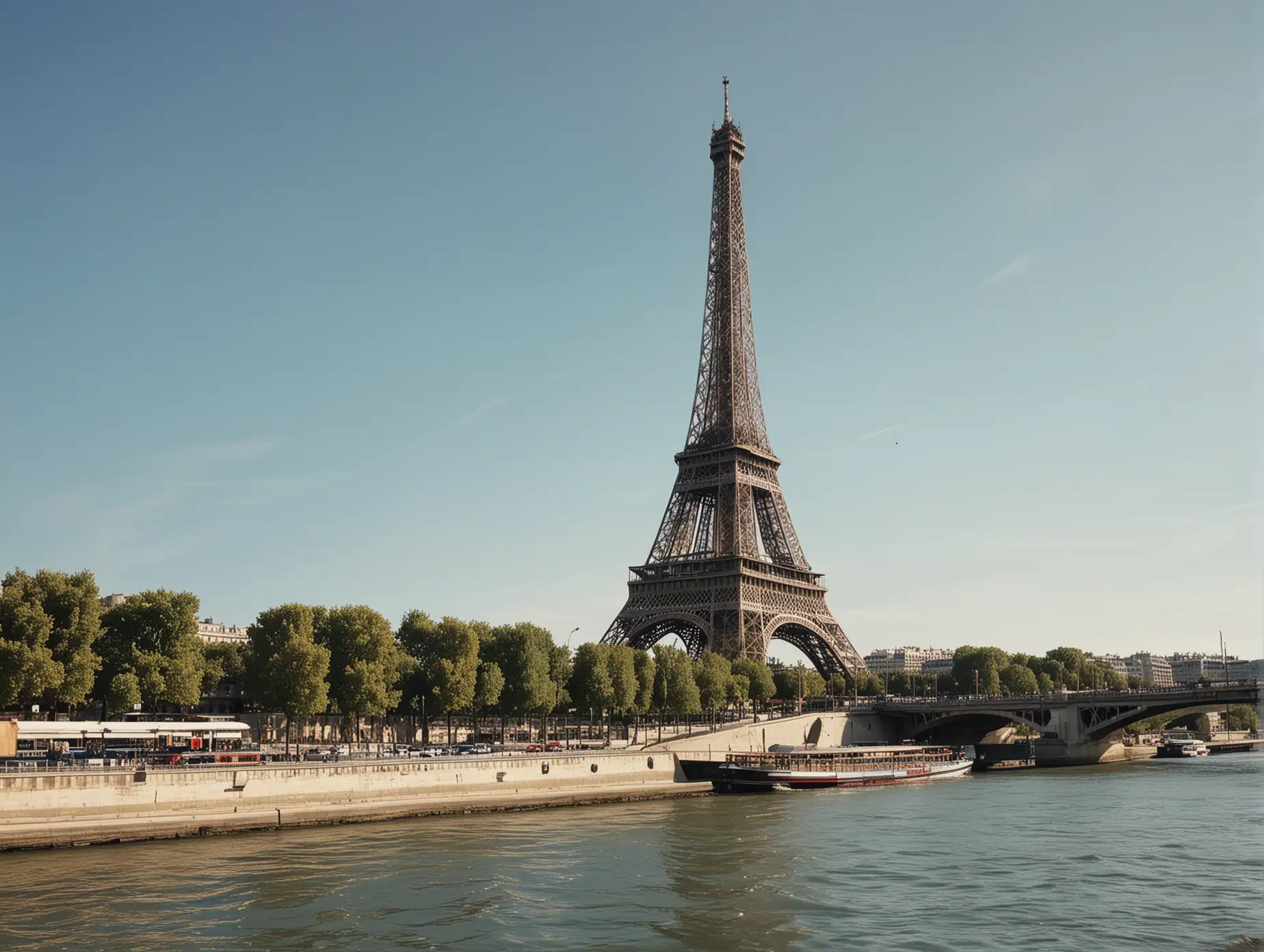 Eiffel Tower, Seine riverfront, blue sky, clear skies