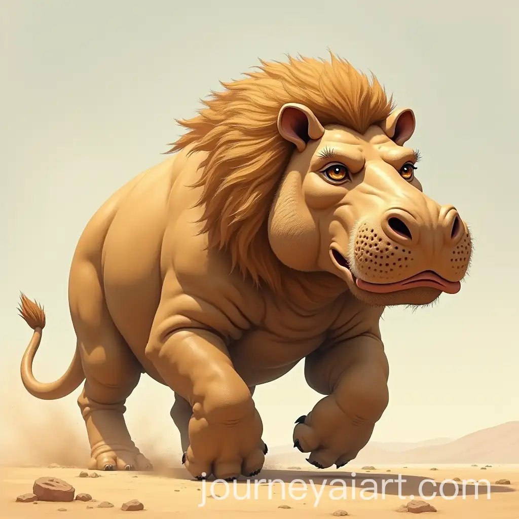 Hybrid-Creature-with-Hippo-Build-and-Lion-Mane-in-Desert-Landscape