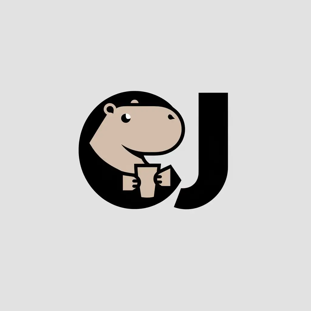 LOGO Design for CJ Capybara with Coffee Cup Minimalistic Style for Restaurant Industry