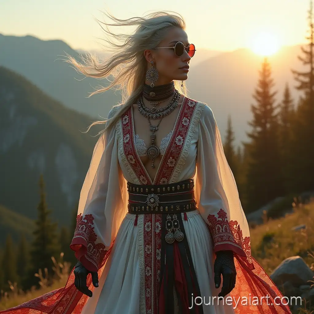 Mystical-Woman-in-Slavic-CeremonialAI-Art-Prompt-Expansion-Dress-with-BohemianFuturistic-Shamanic-Style-in-a-Mountainous-Forest
