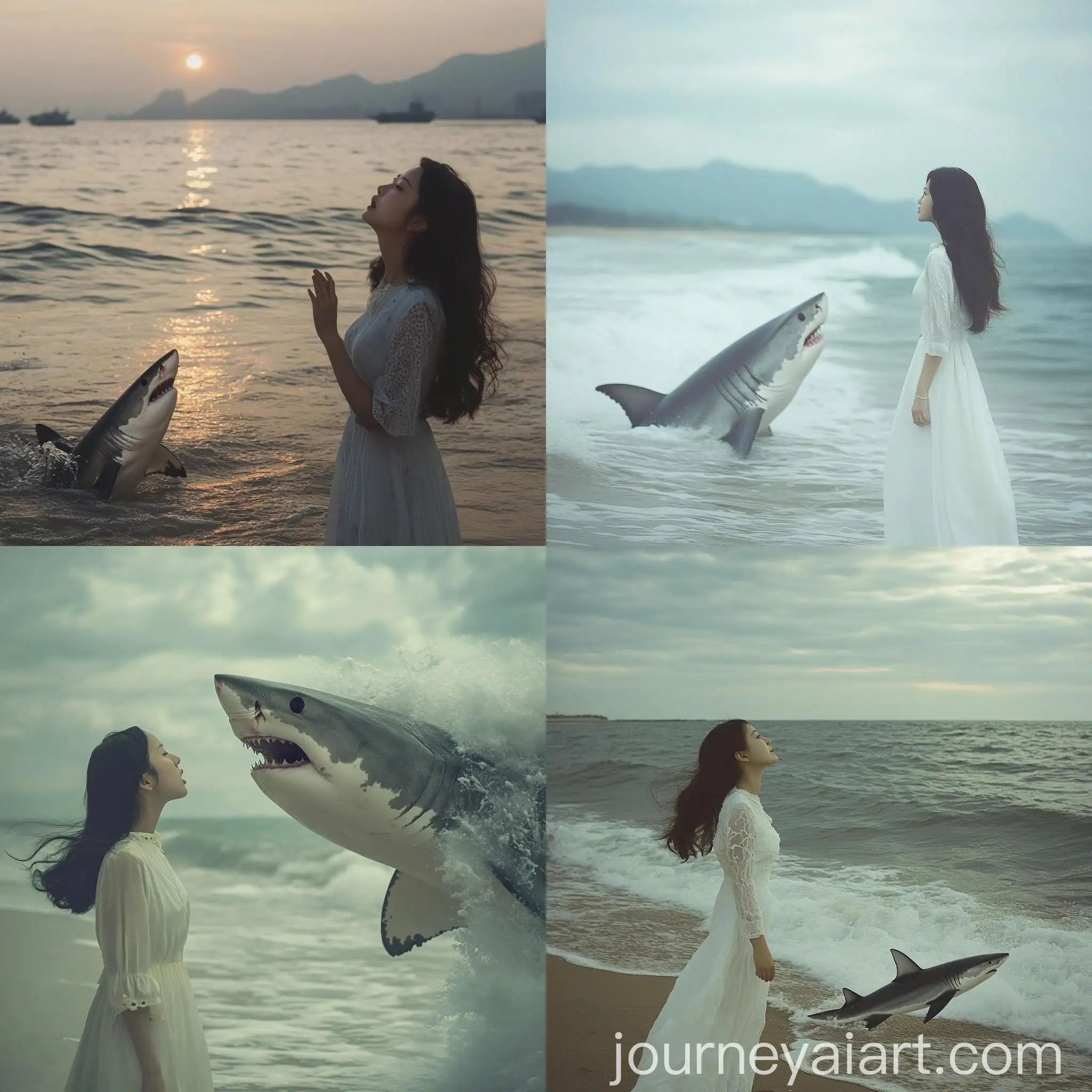 Chinese-Teacher-Startled-by-Shark-on-Beach