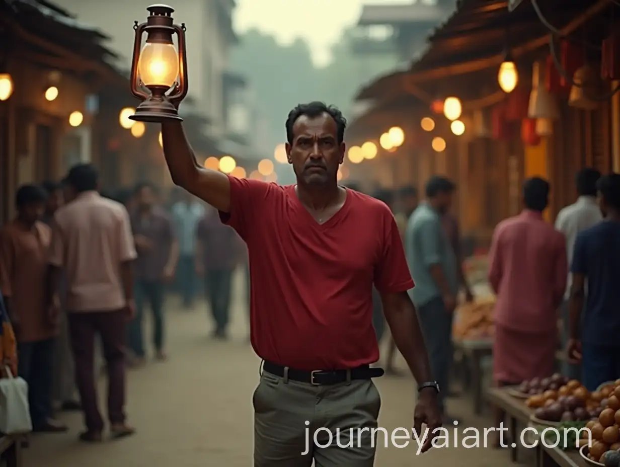 Man-with-Oil-Lamp-Walking-Through-Bustling-Village-Market