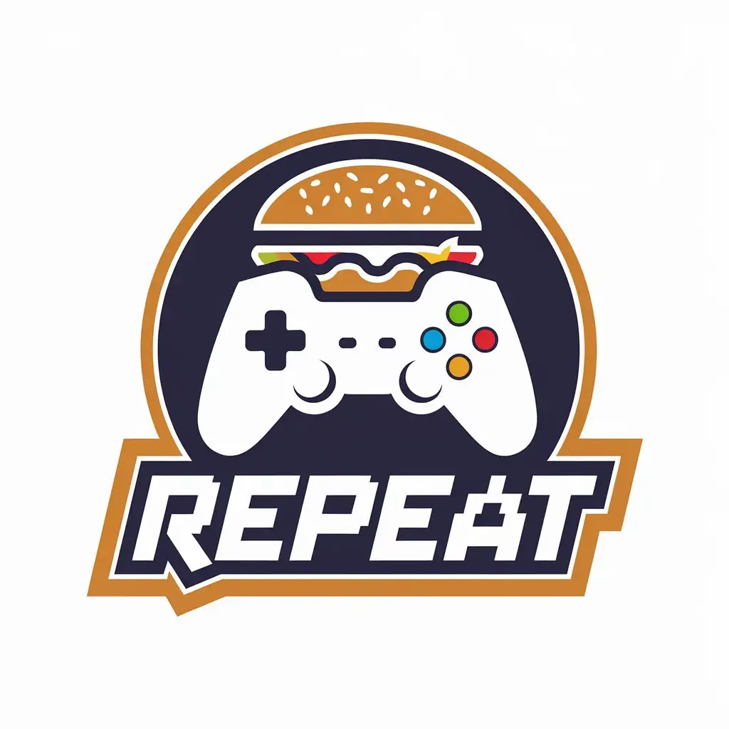 LOGO Design for Repeat Game Controller and Burger Theme for Entertainment Industry