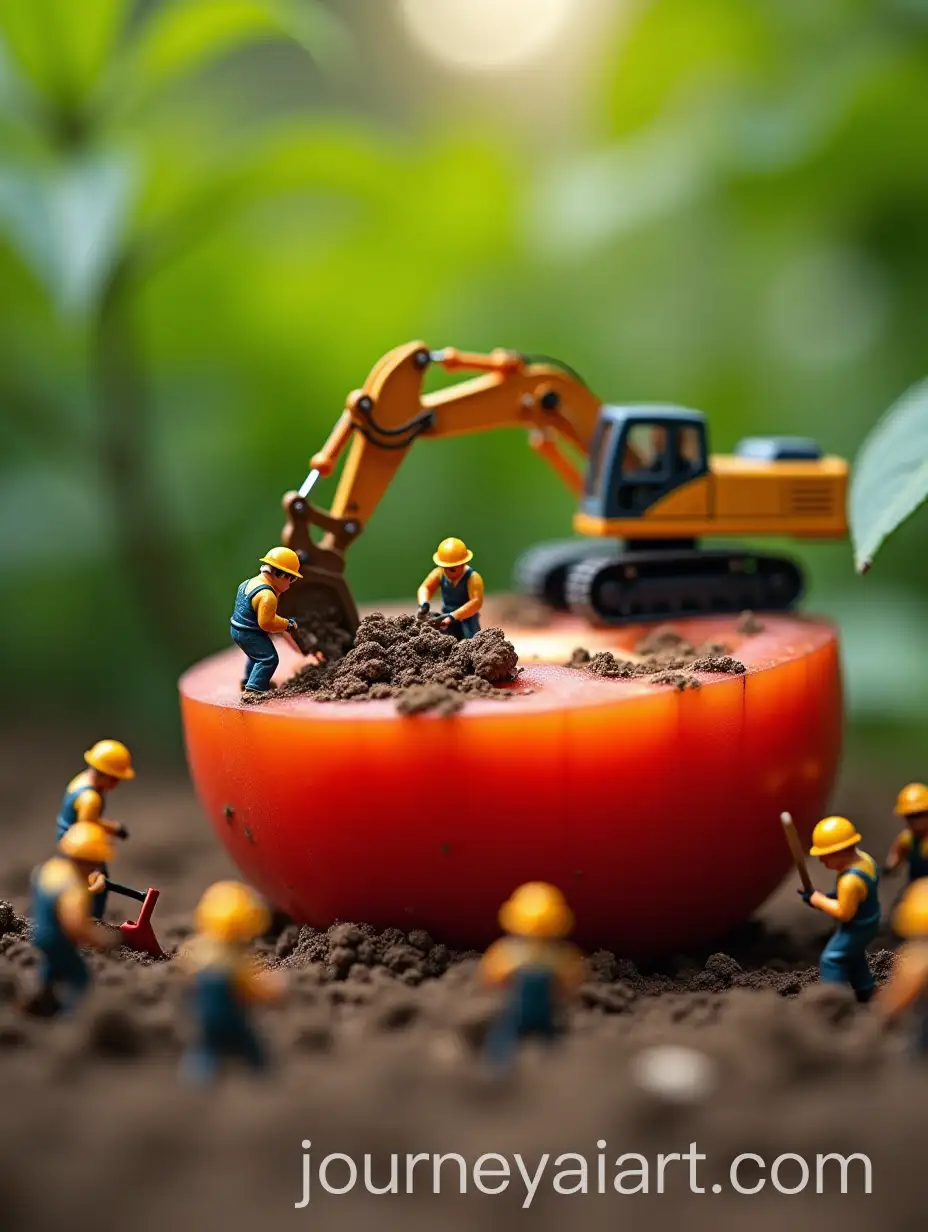 Miniature-Workers-Using-Heavy-Machinery-to-Build-on-Giant-Tomato