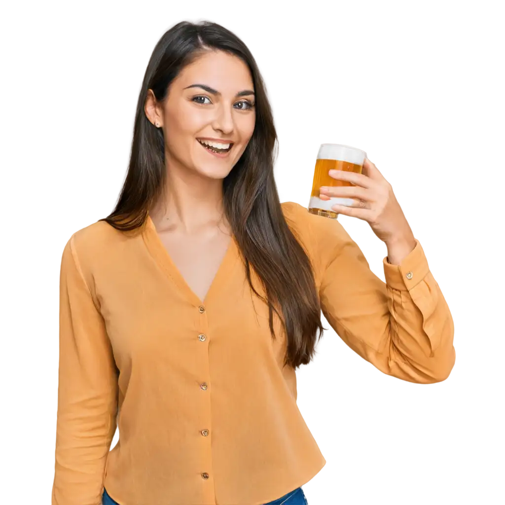 Generate-PNG-Image-of-a-Woman-in-a-Yellow-Blouse-Holding-a-Happy-Beer-Can