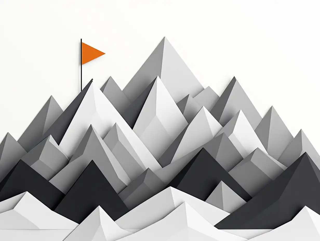 Abstract-Geometric-Mountain-Landscape-with-Flag-and-Textured-Collage-Elements