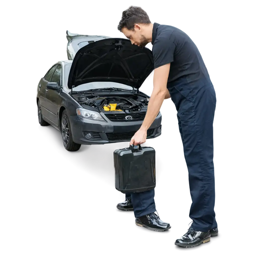 PNG-Image-of-a-Man-Checking-and-Changing-Car-Oil-High-Quality-Automotive-Visuals