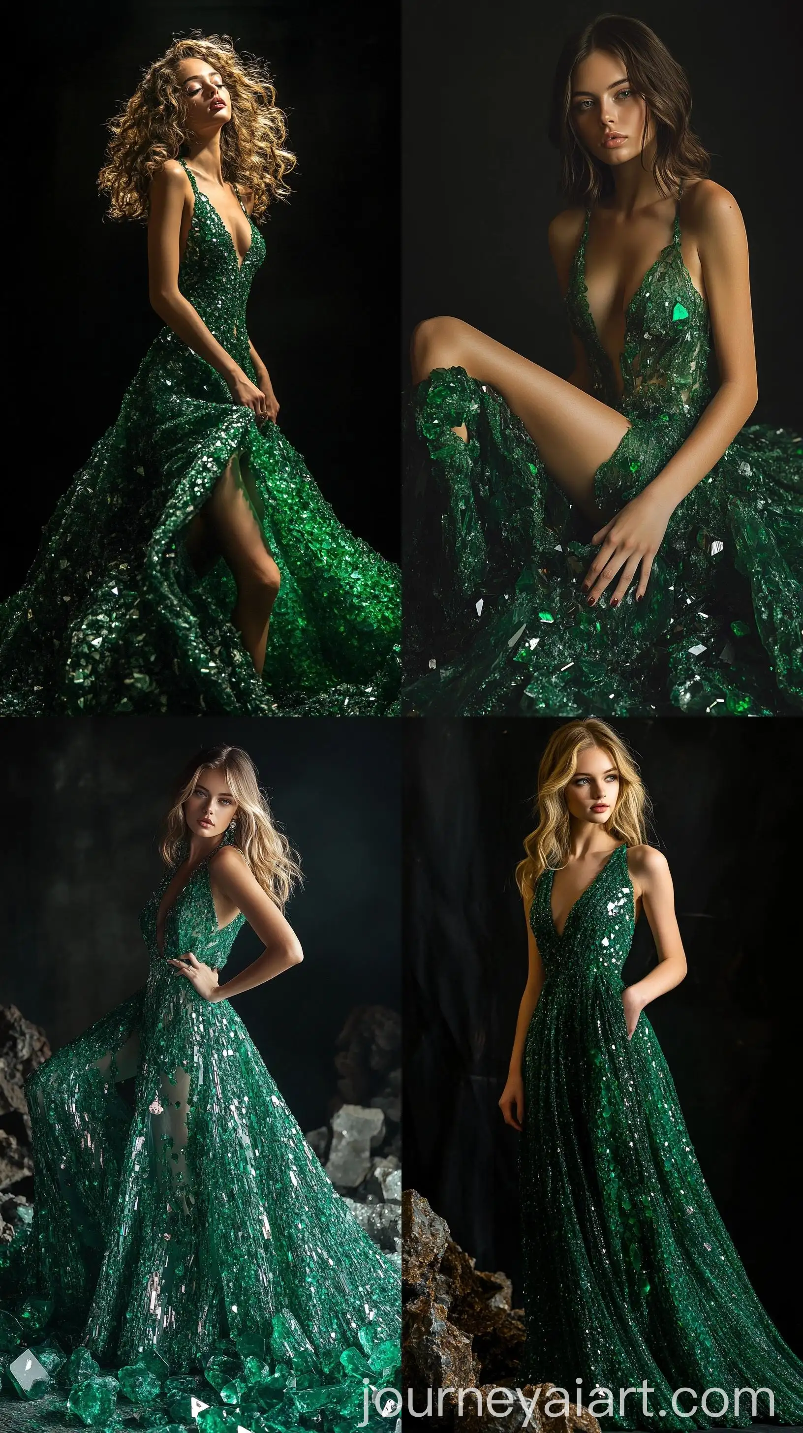 Beautiful-18YearOld-Model-in-Emerald-Rock-Dress-on-Black-Background
