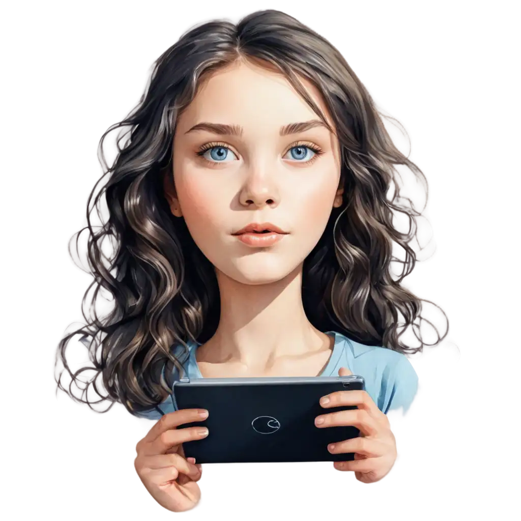 PNG-Image-of-a-Girl-with-Dark-Wavy-Hair-Drawing-on-a-Tablet-with-the-Caption-NATASHA-Bright-Watercolor-3D-Design