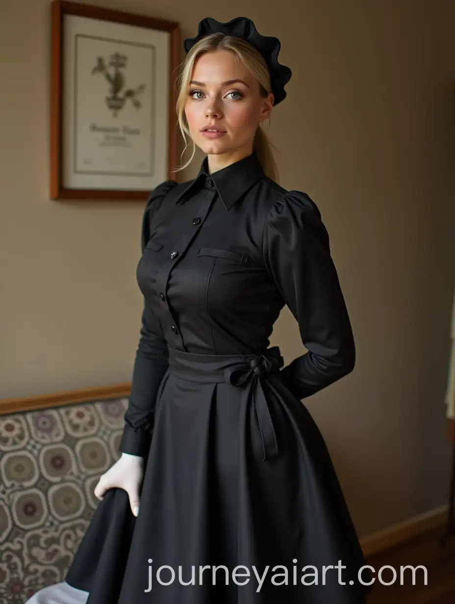 Slavic-Maid-Cleaning-Hotel-Room-in-Size-48-Uniform