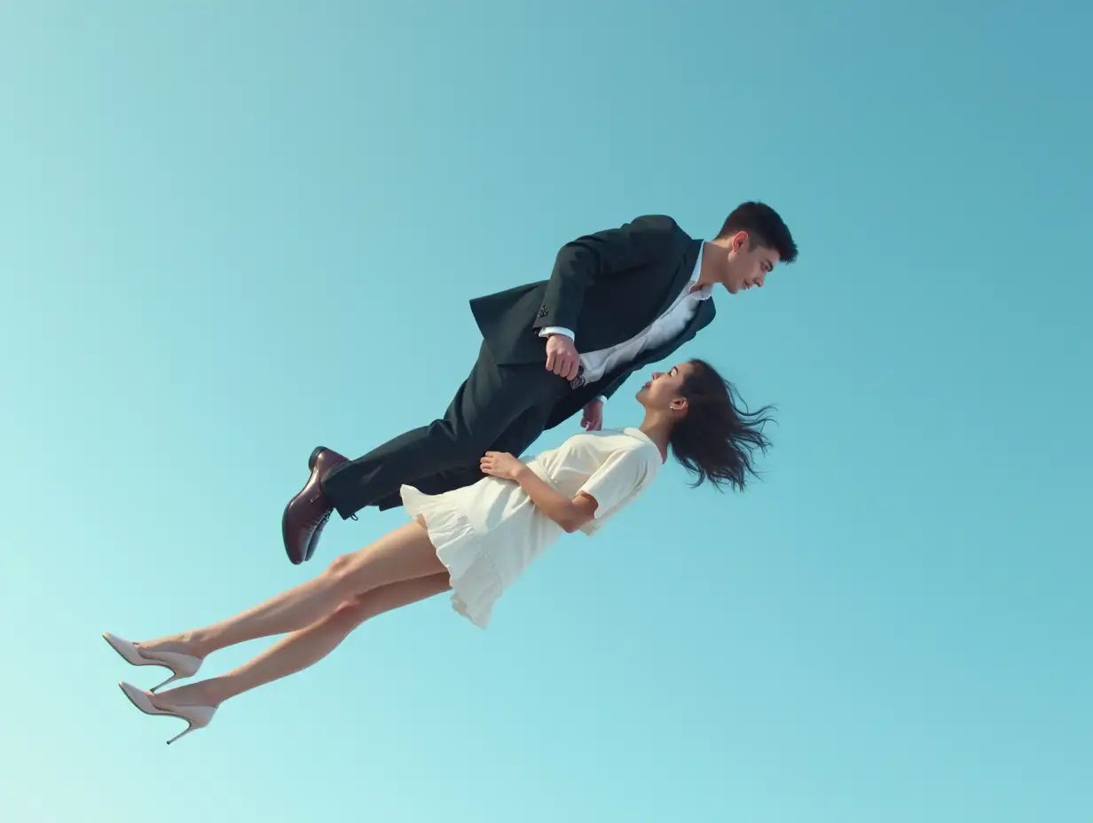 Two-People-Falling-from-the-Sky-in-Determined-Moment-of-Connection